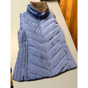 Talbots Women's Sz MED M Periwinkle Faux Fur Collar Down Puffer Vest , 2784